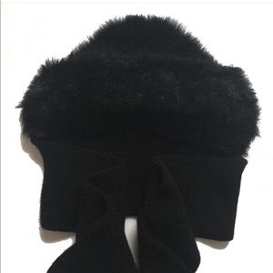 Faux Fur Hat with Attached Knit Scarf